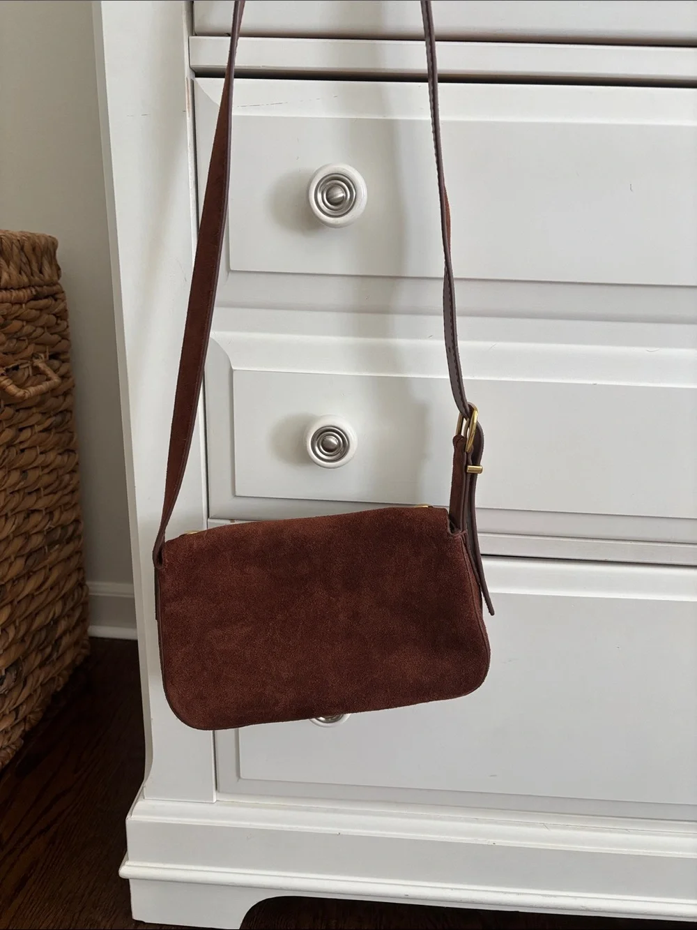 Madewell Brown Suede Gold Stud Crossbody Bag - Picture 4 of 7
